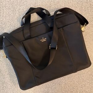 Kate Spade, Black Nylon, Shoulder/Laptop Bag with Gold Accents, EUC